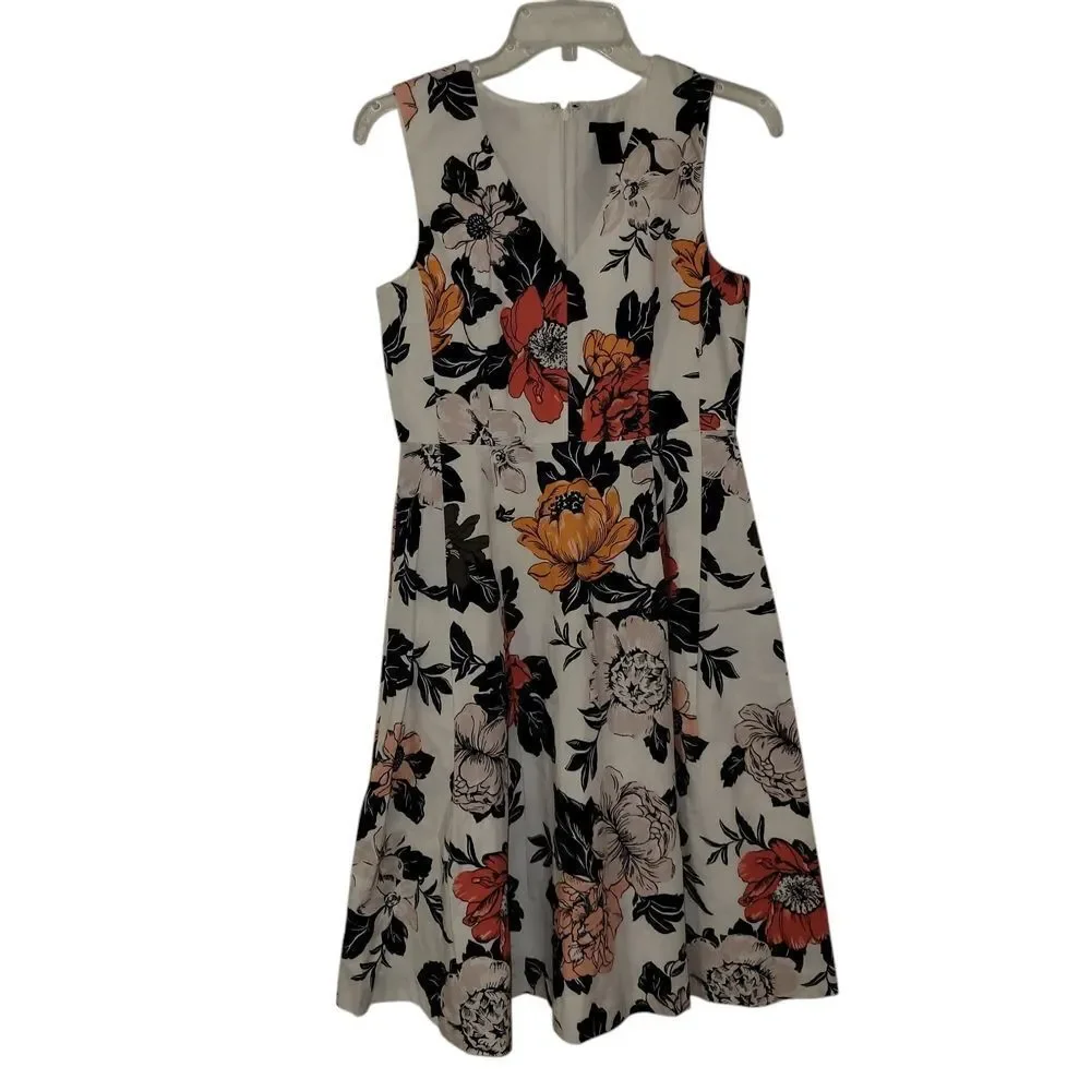 Ann Taylor Factory White,orange And Blue V-Neck Mini Sundress